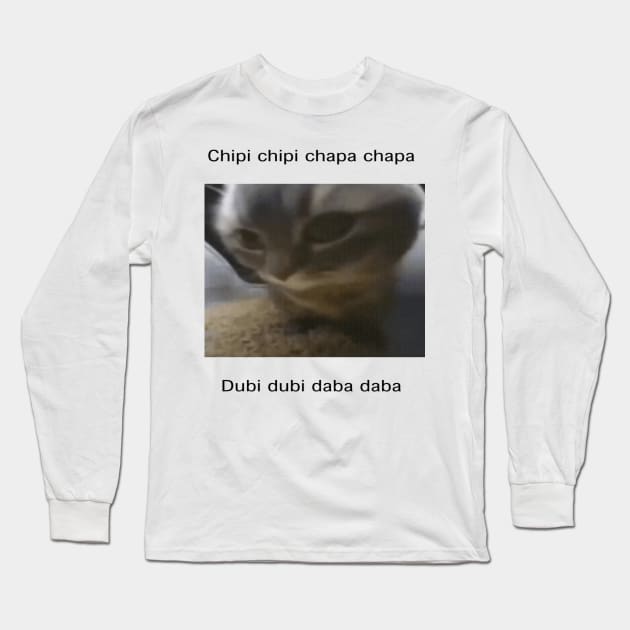 Small Cat meme cute Chipi chipi chapa chapa dubi dubi daba daba Long Sleeve T-Shirt by GoldenHoopMarket